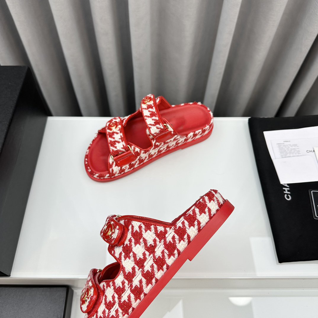 CHANEL dad sandals red white mules