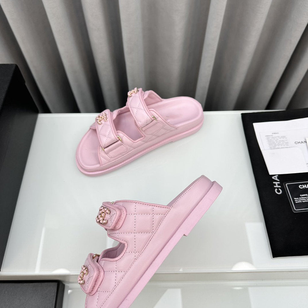 CHANEL dad sandals pink lambskin mules