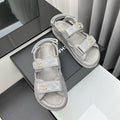 CHANEL dad sandals grey patent lambskin