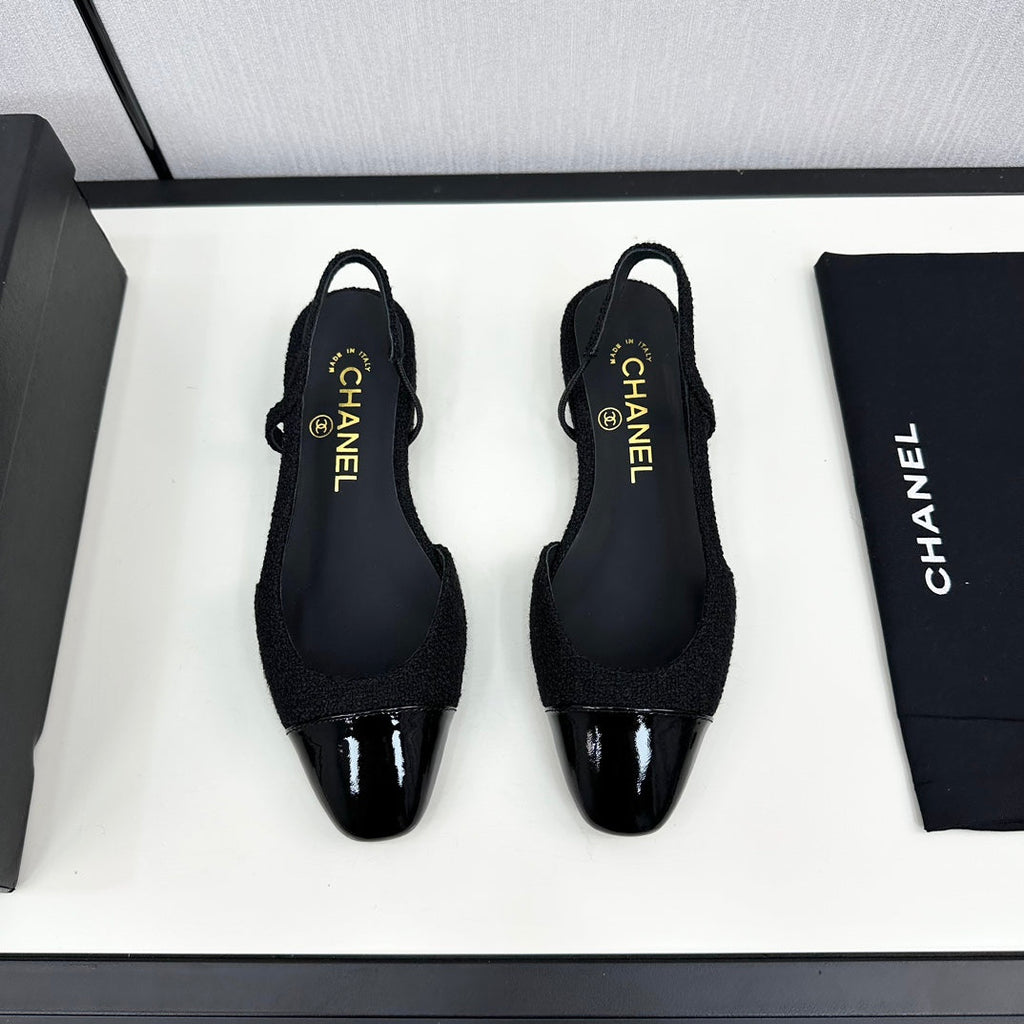CHANEL SLINGBACK BLACK TWEED AND CALFSKIN