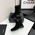 CHANEL 25S SHORT BOOTS IN BLACK SUEDE SILVER HARDWARE