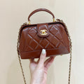 CHANEL TOP HANDLE BAG 18 IN BROWN OIL-WAX LAMBSKIN GOLD HARDWARE