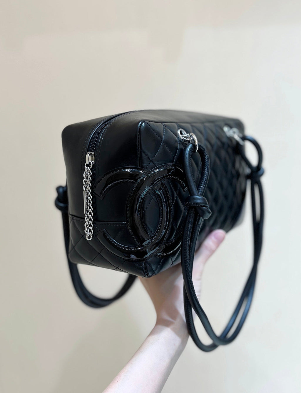 CHANEL 25S  CAMBON BOSTON BAG 27 IN FULL BLACK CALFSKIN