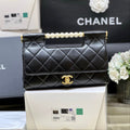 CHANEL PEARL TOP HANDLE BAG 25 IN BLACK LAMBSKIN GOLD HARDWARE