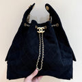 CHANEL 25 HANDBAG 40 IN BLACK SUEDE GOLD HARDWARE