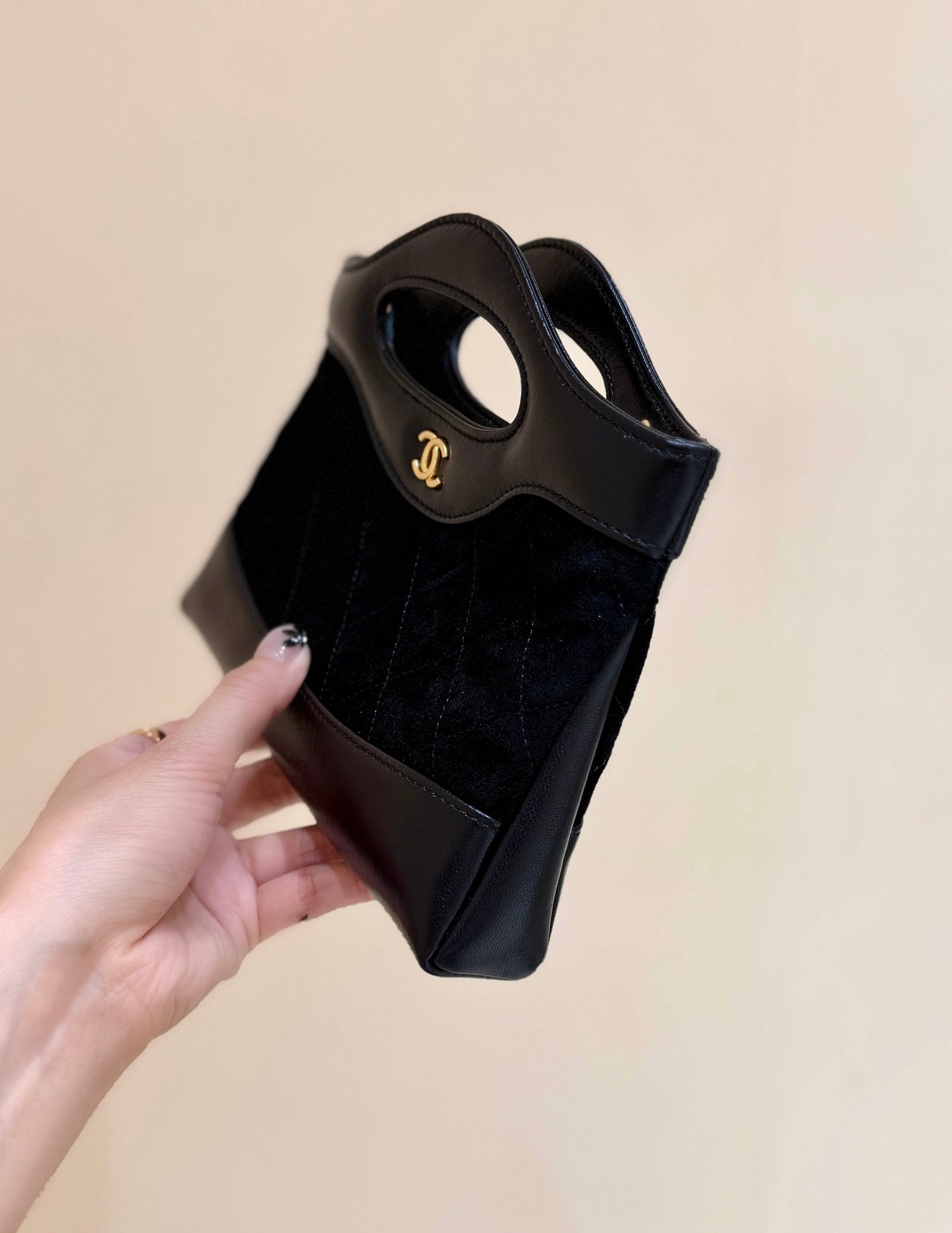 CHANEL 25S  MINI SHOPPING BAG 20 IN BLACK SUEDE CALFSKIN