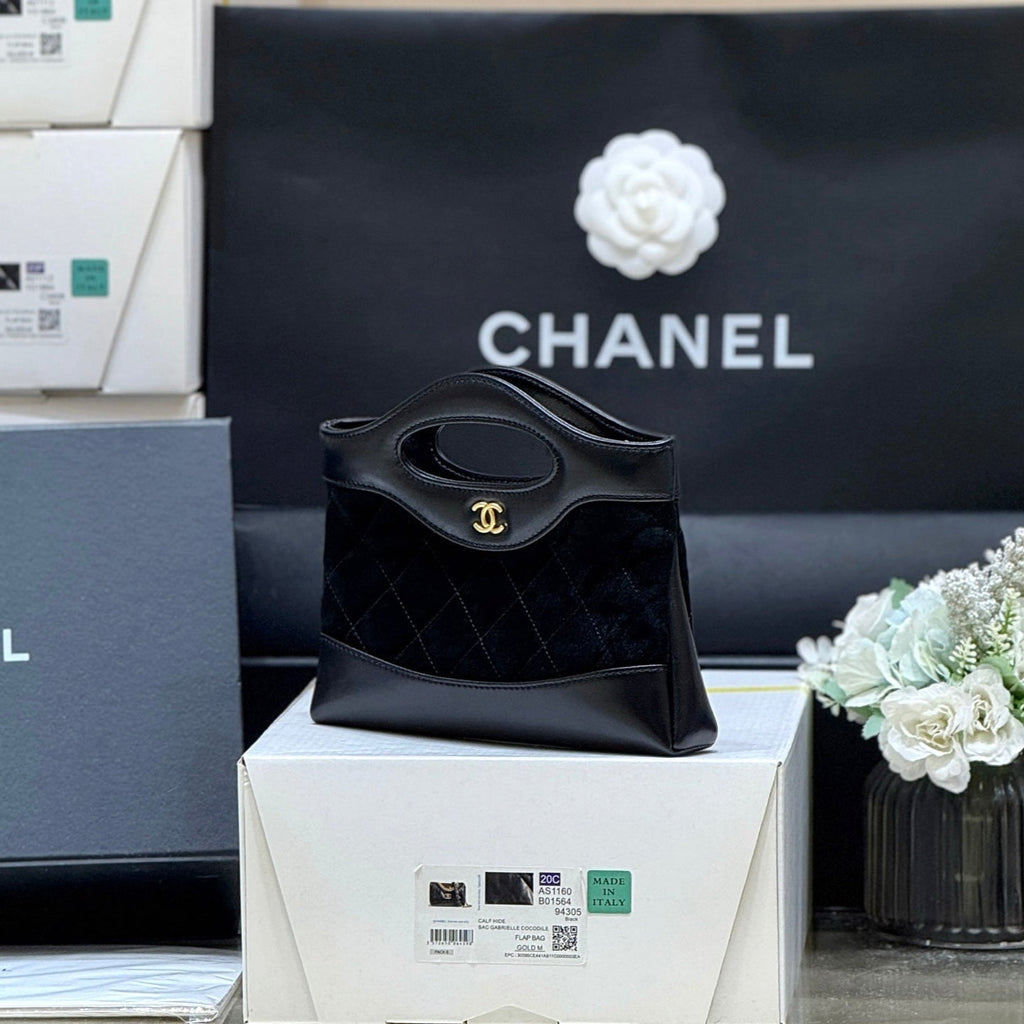 CHANEL 25S  MINI SHOPPING BAG 20 IN BLACK SUEDE CALFSKIN