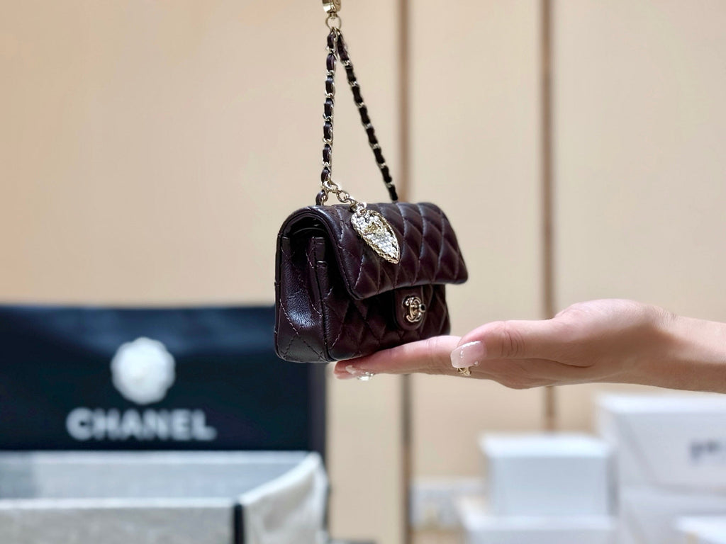 CHANEL 25S  MINI CF BAG 12 IN DARK BROWN LAMBSKIN HEART MODEL