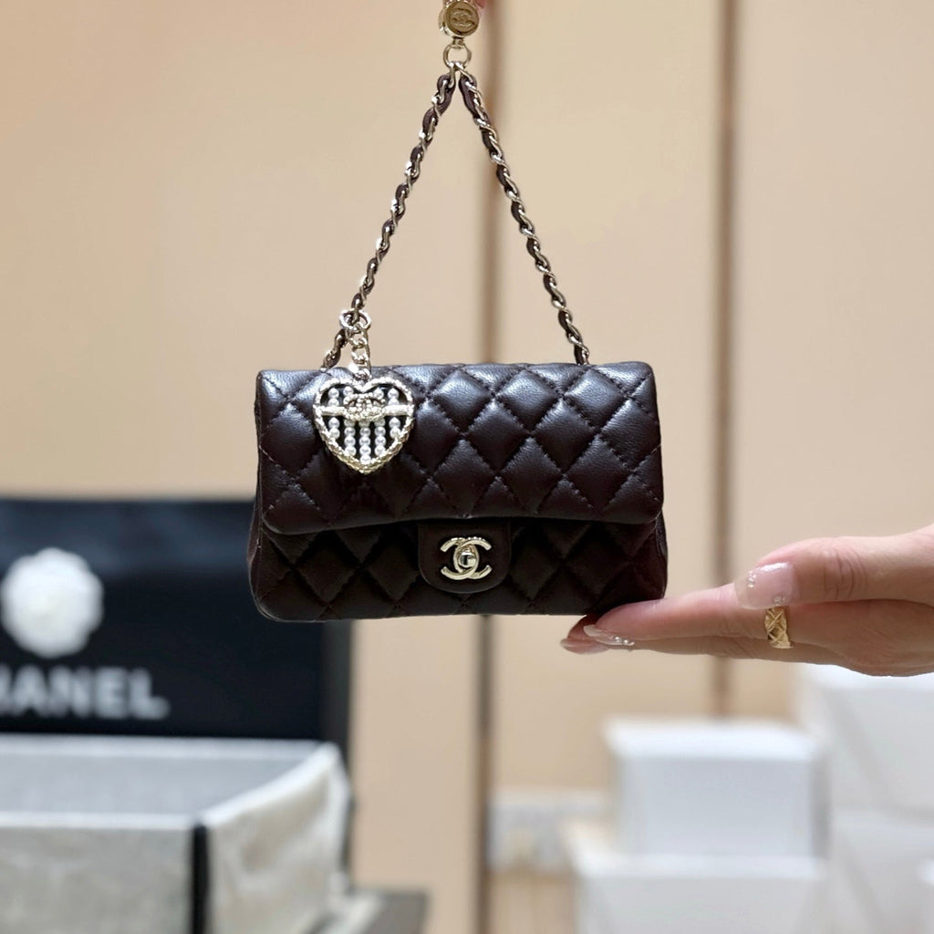 CHANEL 25S  MINI CF BAG 12 IN DARK BROWN LAMBSKIN HEART MODEL