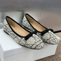 DIOR BALLET FLAT IN WHITE MIX BLACK EMBROIDERED CANNAGE TWEED