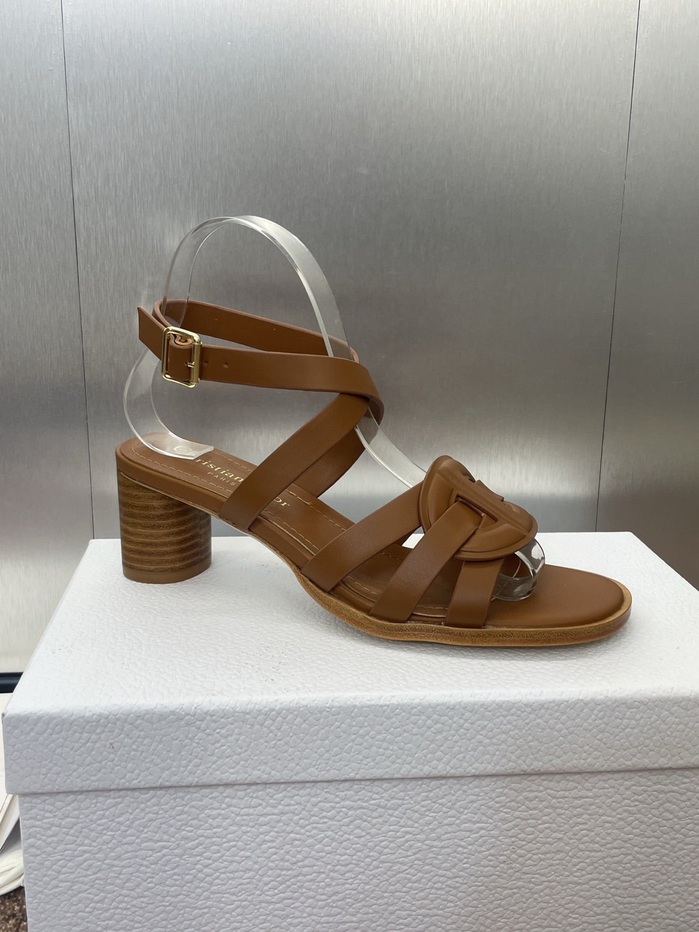 DIOR D-CLUB HIGH HEEL SLIDE 25S 55MM IN BROWN CALFSKIN