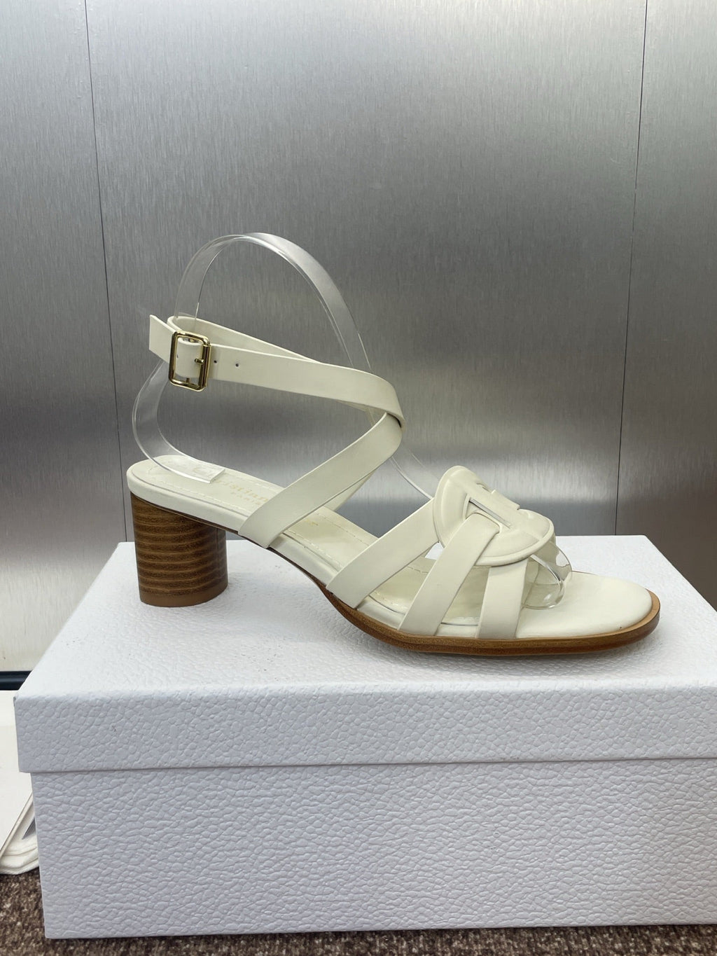 DIOR D-CLUB HIGH HEEL SLIDE 25S 55MM IN WHITE CALFSKIN