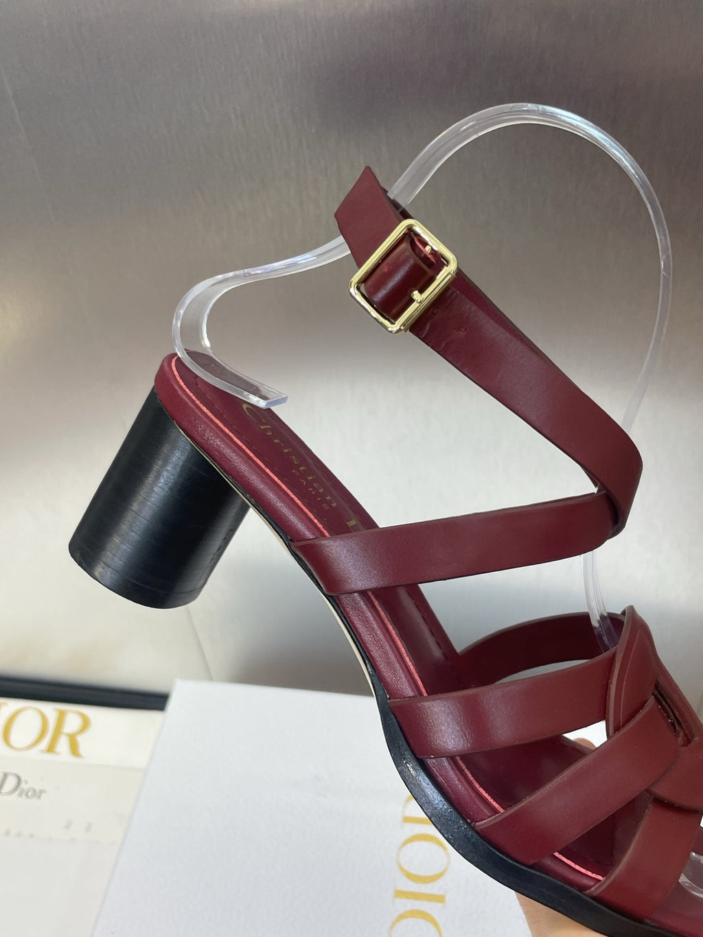 DIOR D-CLUB HIGH HEEL SLIDE 25S 55MM IN BURGUNDY RED CALFSKIN