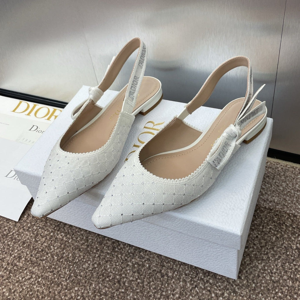 DIOR J'A SLINGBACK 25S IN WHITE FABRIC EMBOSSED CRYSTAL