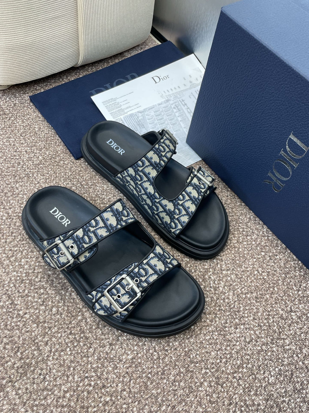 DIOR 25S ACT SLIDE IN DEEP BLUE CALFSKIN AND CANVAS SILVER HARDWARE