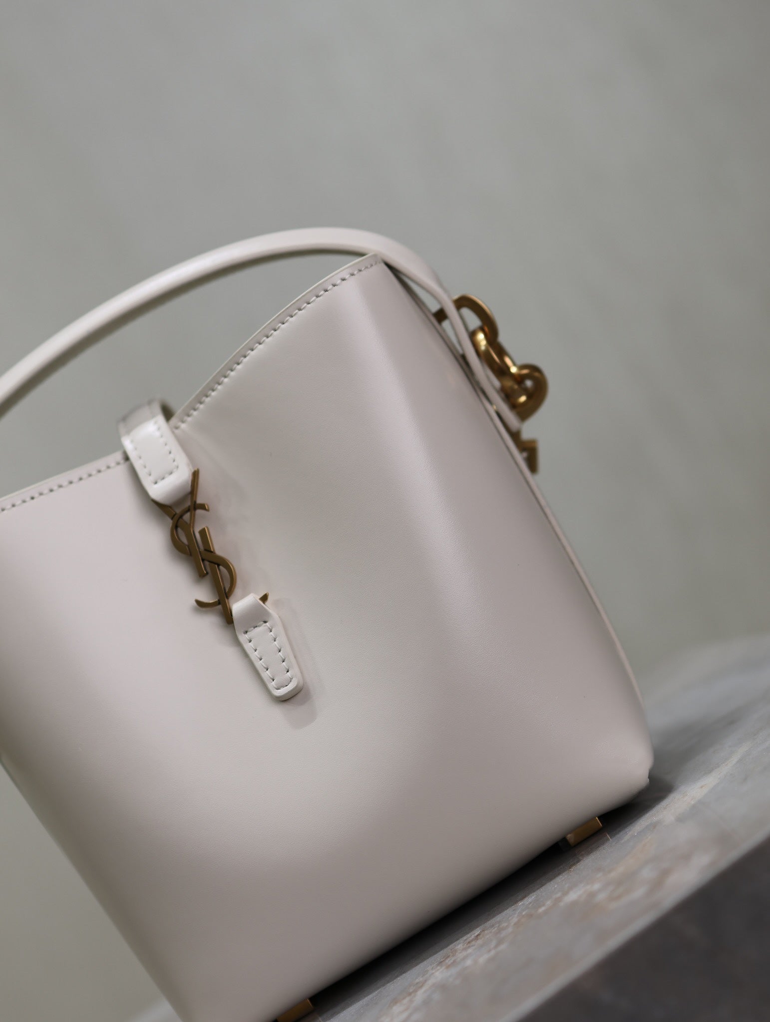 YSL 25S LE 37 MINI 15 IN DUSTY GRAY CALFSKIN GOLD HARDWARE