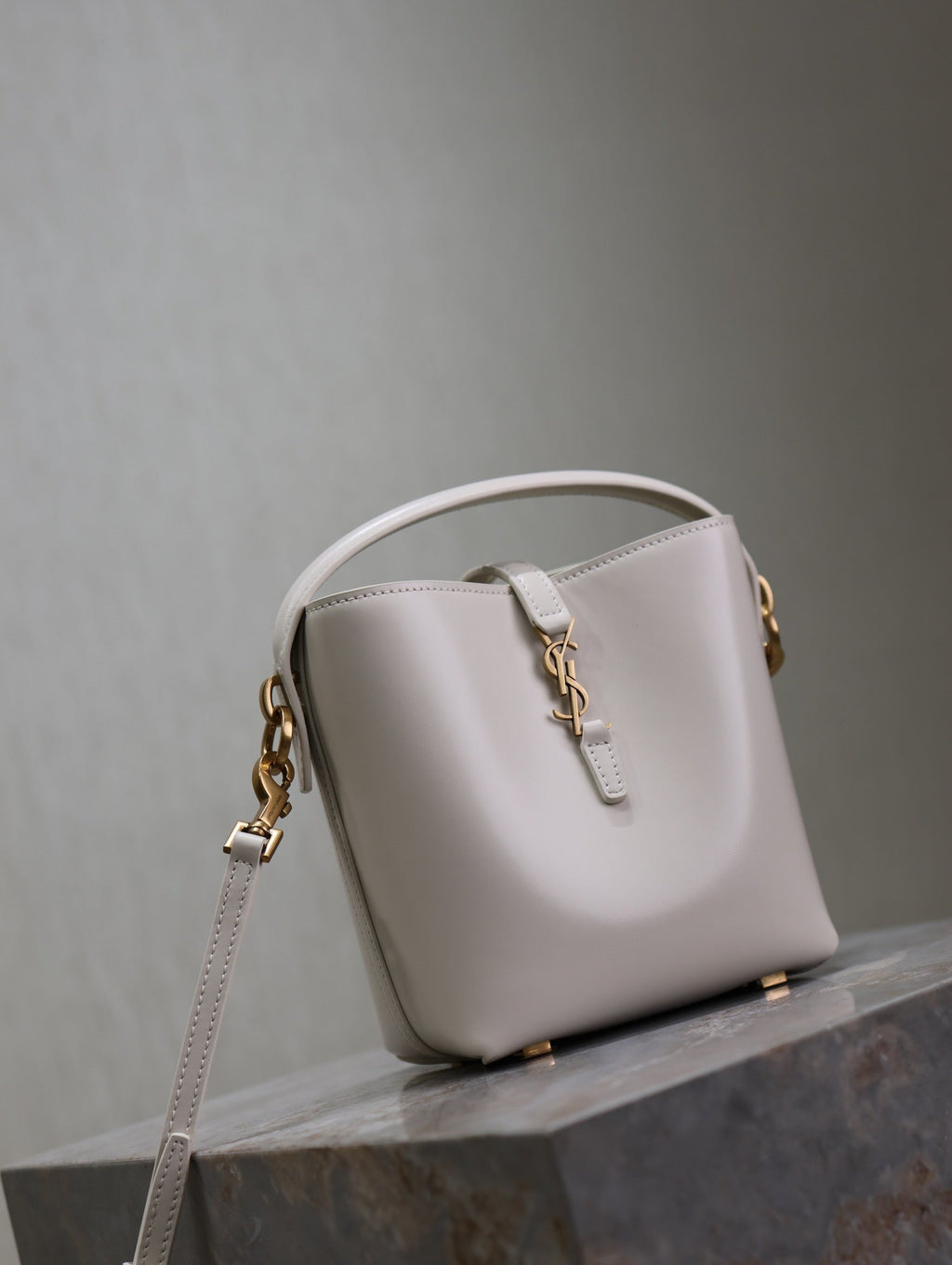 YSL 25S LE 37 MINI 15 IN DUSTY GRAY CALFSKIN GOLD HARDWARE