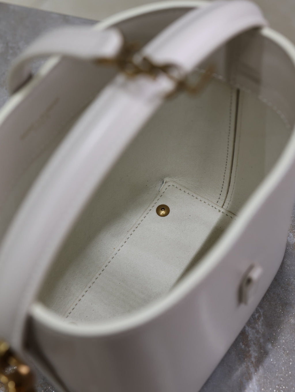 YSL 25S LE 37 MINI 15 IN DUSTY GRAY CALFSKIN GOLD HARDWARE