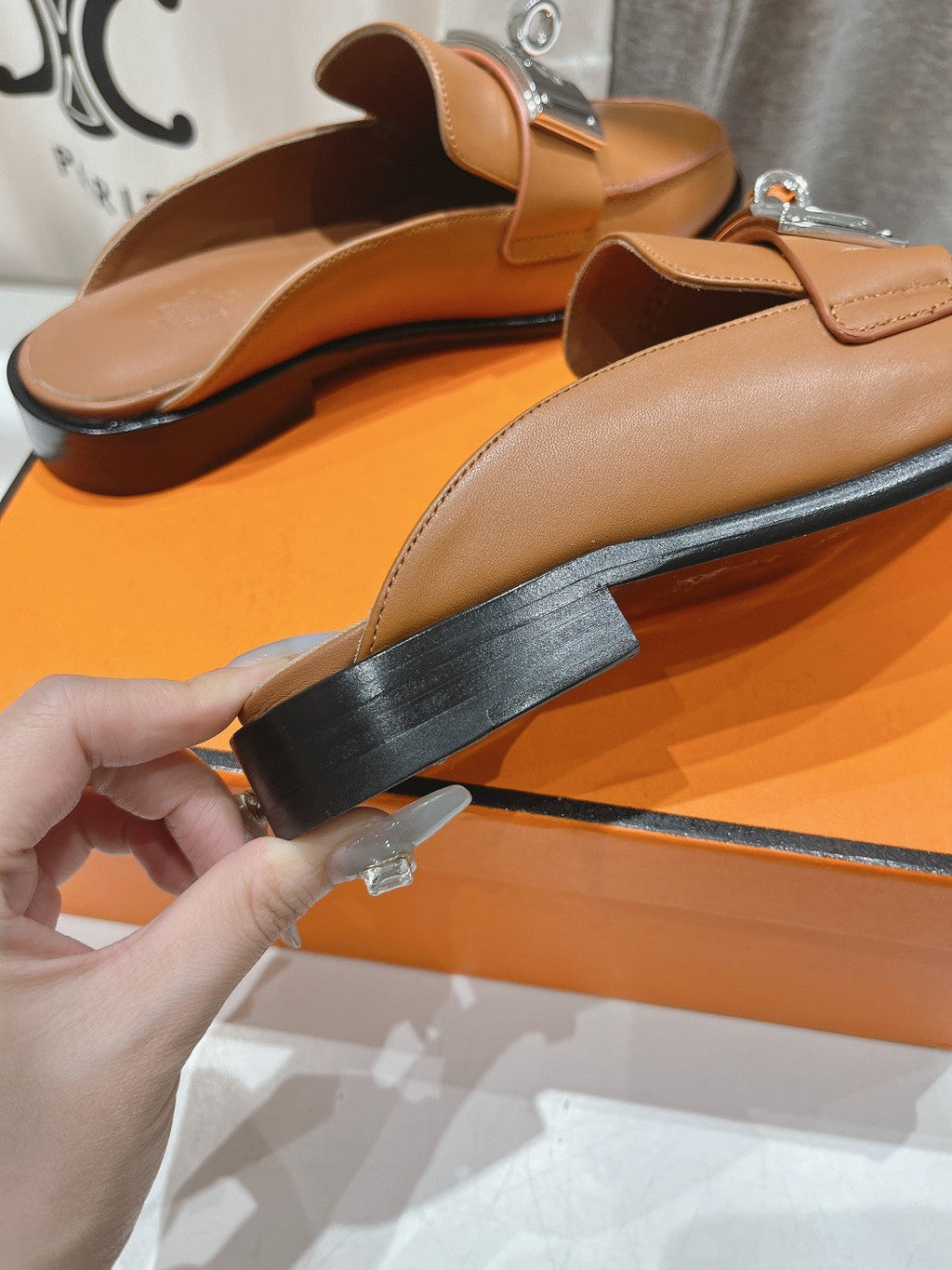 HERMES IOTA MULE CARAMEL CALFSKIN