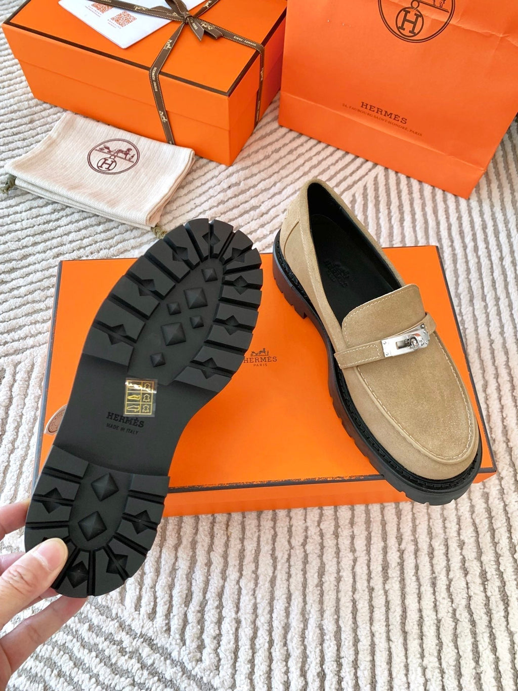 HERMES ICONE LOAFER IN TORTILLA BROWN SUEDE