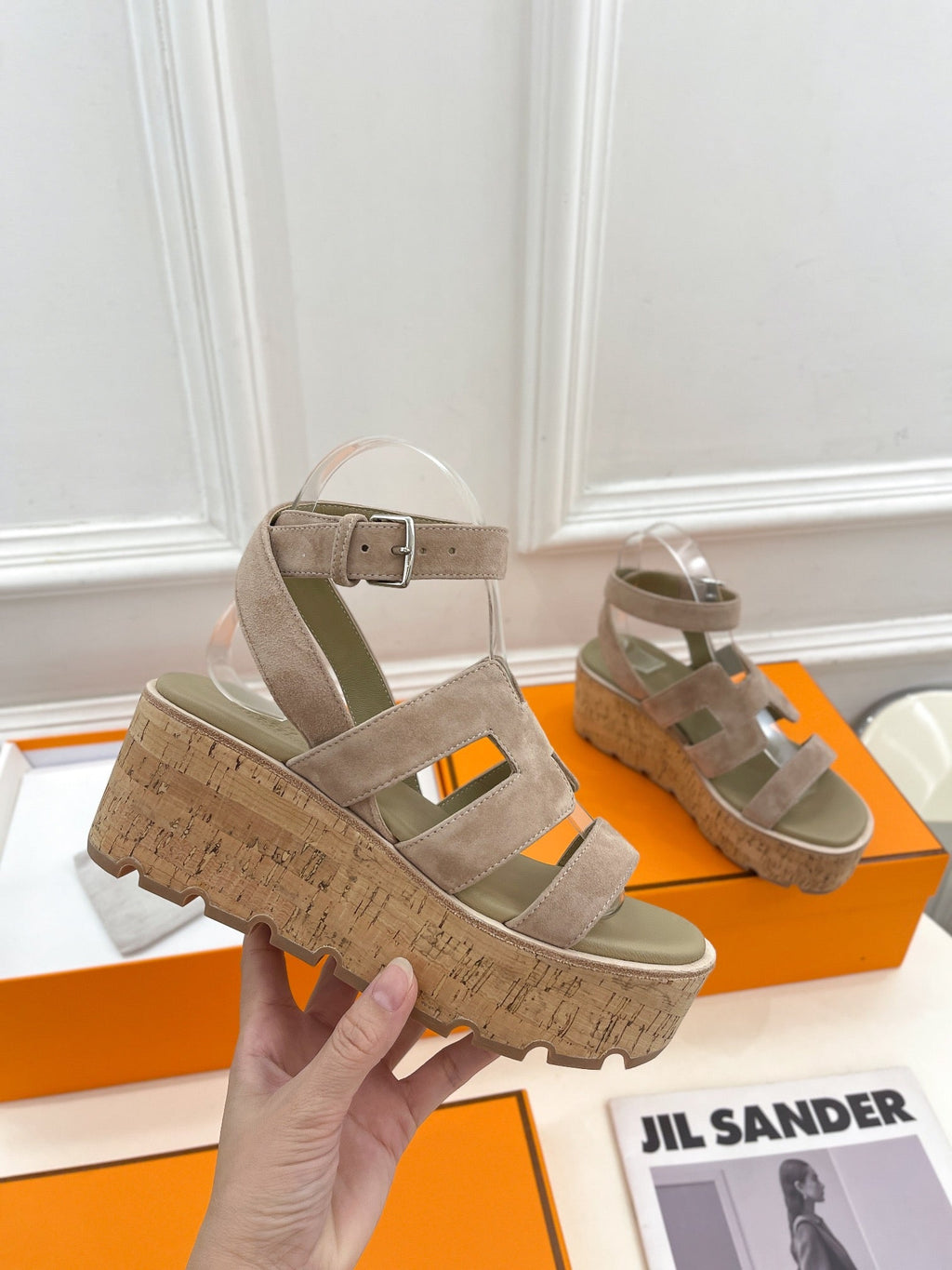 HERMES Havane 30 Sandal Light Brown Suede