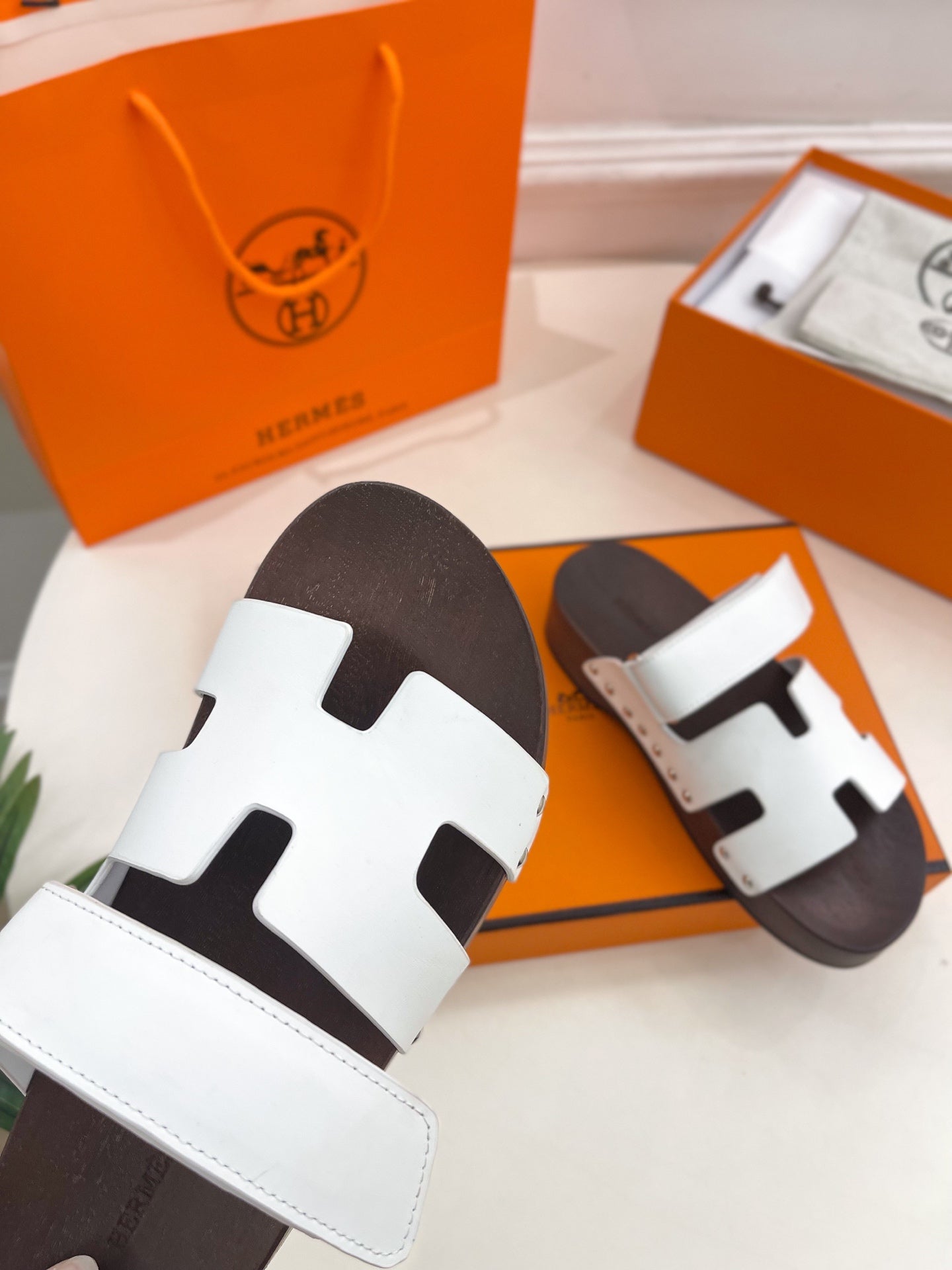 HERMES KOS CLOG IN WHITE CALFSKIN