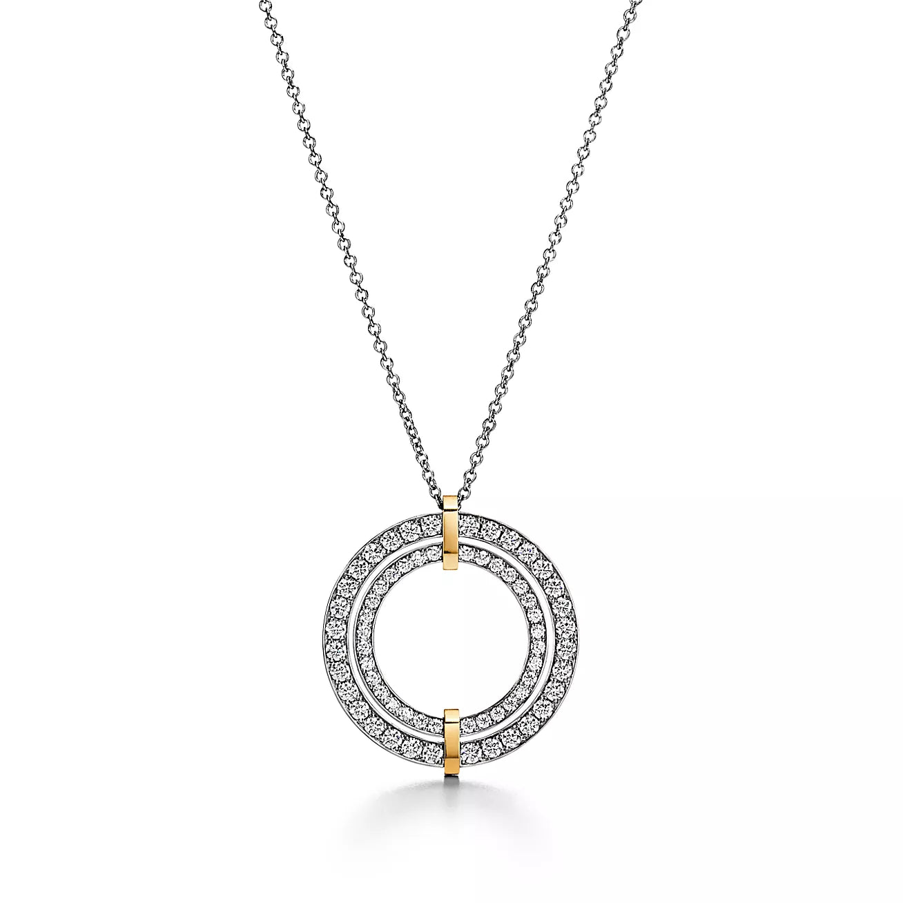 18K Tiffany Edge Circle Diamond Pendant Necklace