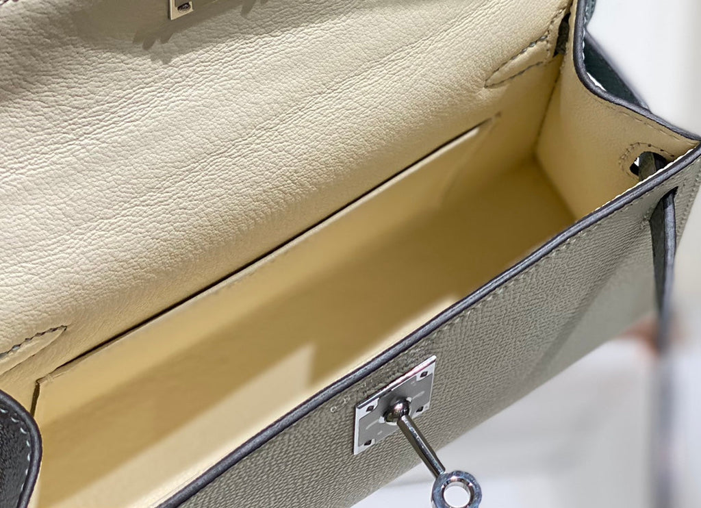 HERMES KELLY MINI 20 WHITE GLACIER GRAY EPSOM SILVER HARDWARE