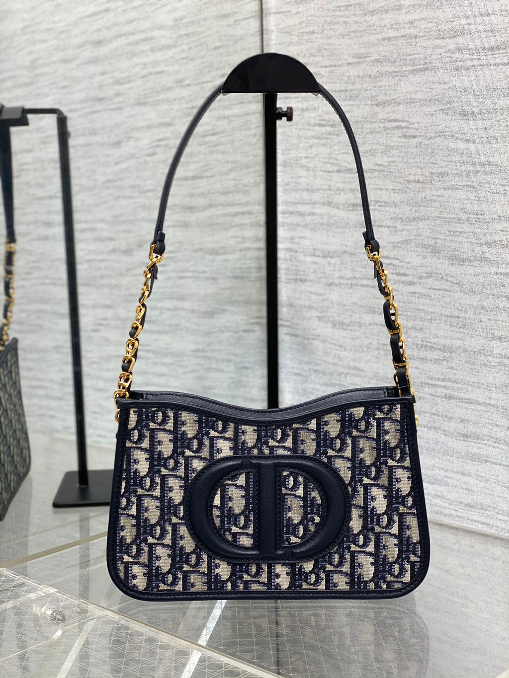 DIOR CD SIGNATURE HOBO 23.5CM BLUE OBLIQUE EMBROIDERY