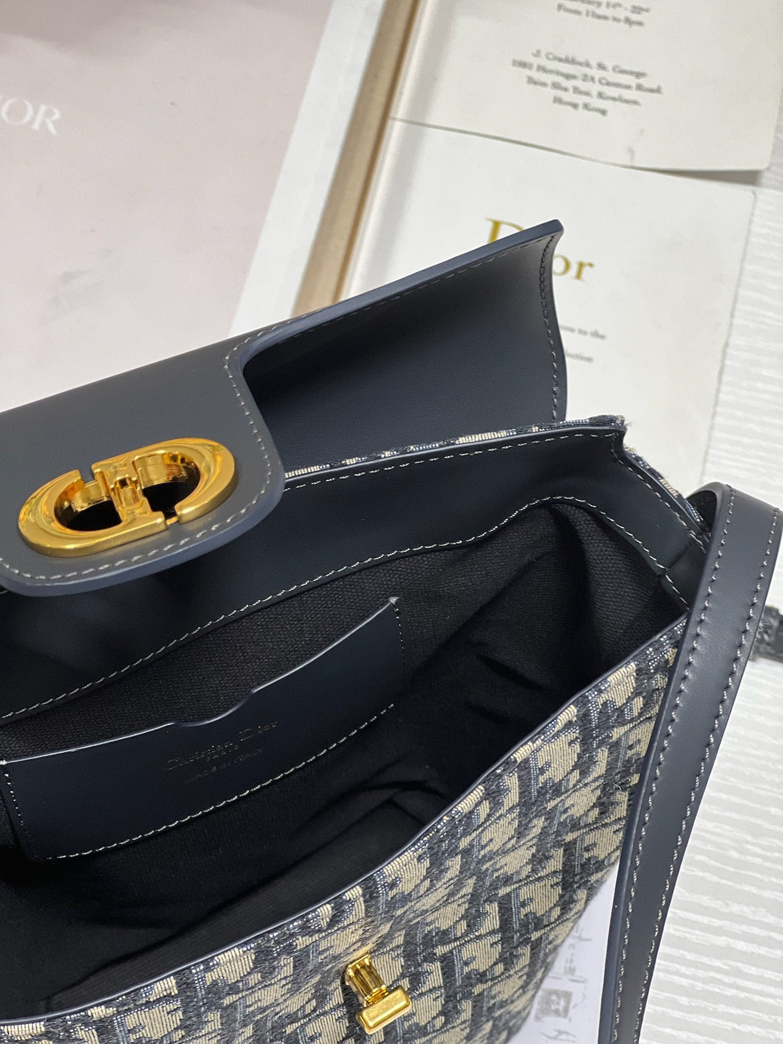 DIOR 30 MONTAIGNE 13 24x24x9.5CM BLUE OBLIQUE EMBROIDERY