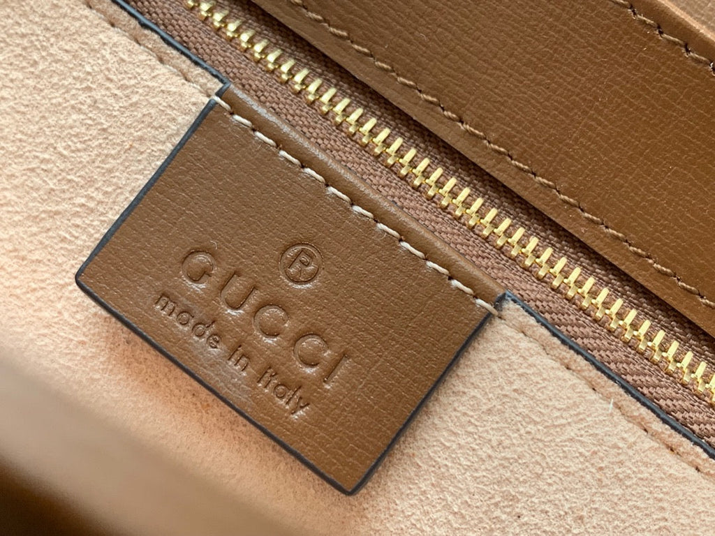 GUCCI 1955 Horsebit Bag 25cm Brown Leather Beige Canvas Gold Hardware
