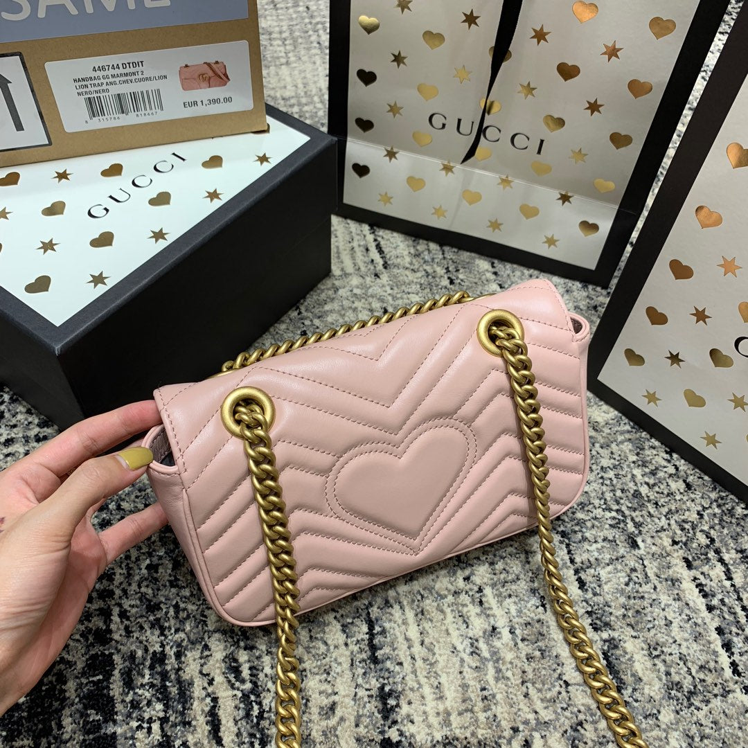GUCCI Marmont 22cm Pink Calfskin Gold Hardware