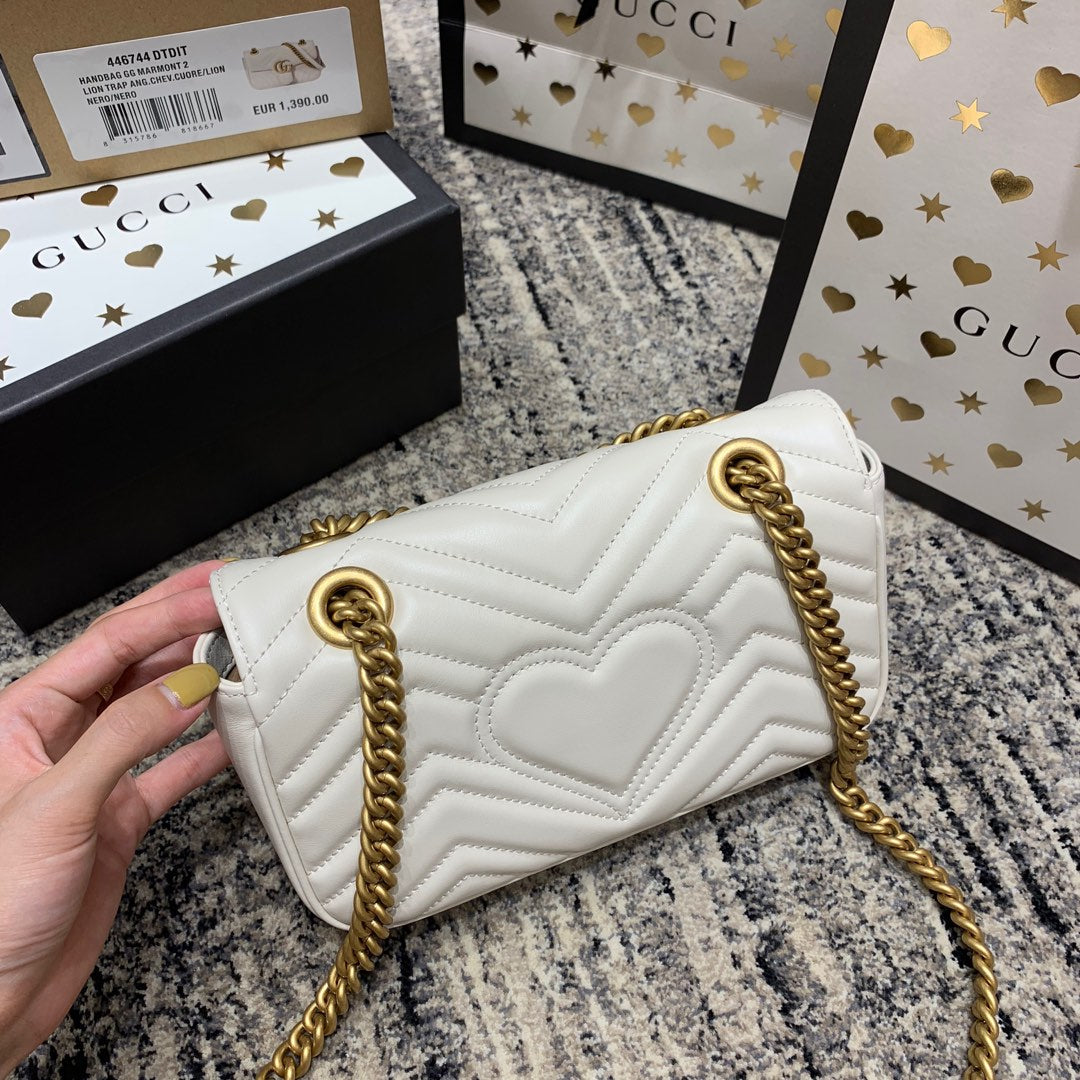 GUCCI Marmont 22cm White Calfskin Gold Hardware