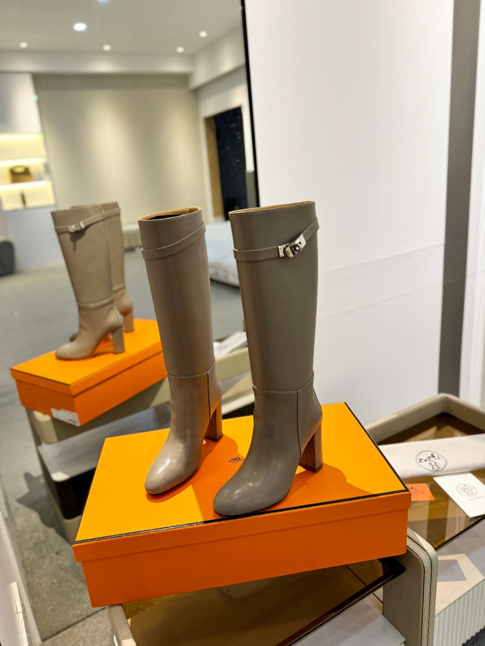 HERMES STORY BOOT 85MM IN PEANUT BROWN CALFSKIN