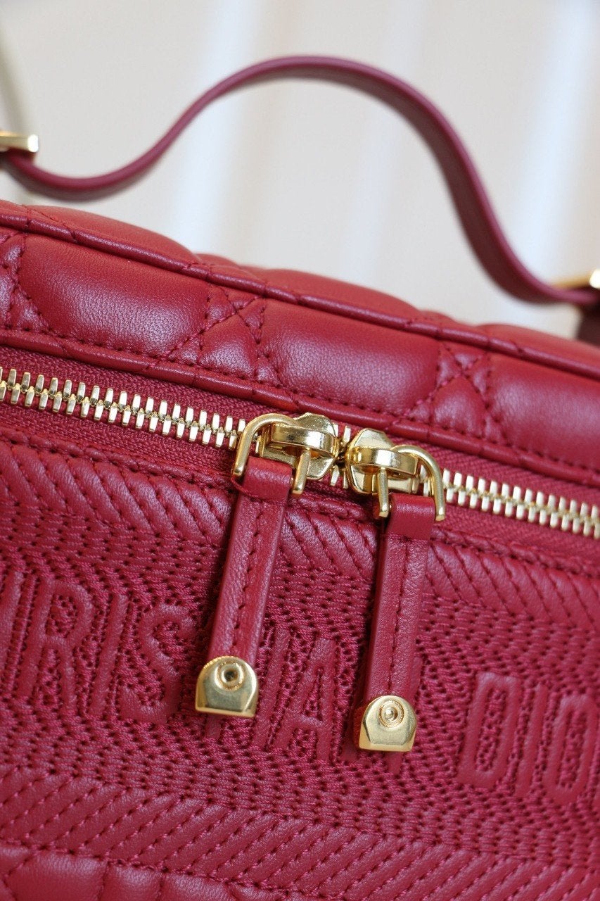 DIOR SMALL TRAVEL VANITY RED LAMBSKIN